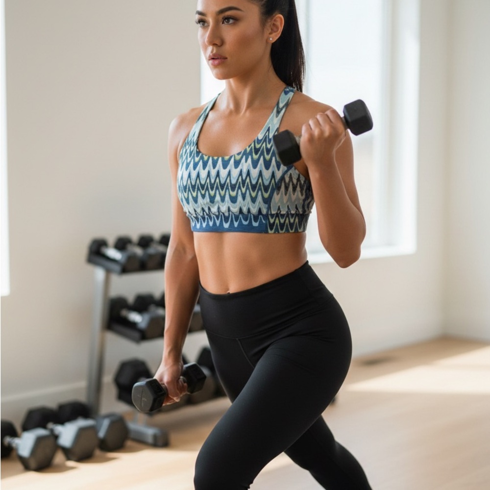 Outdoor Voices Blue and Gray Sports Bra